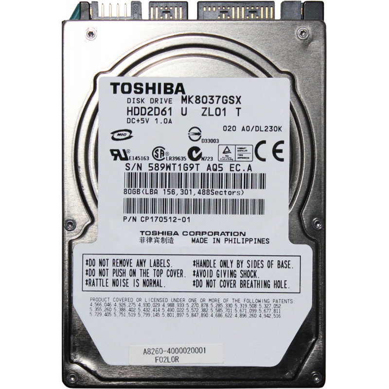 Toshiba MK8037GSX 80 GB SATA 2.5" Harddisk (Arızalı - Donör)