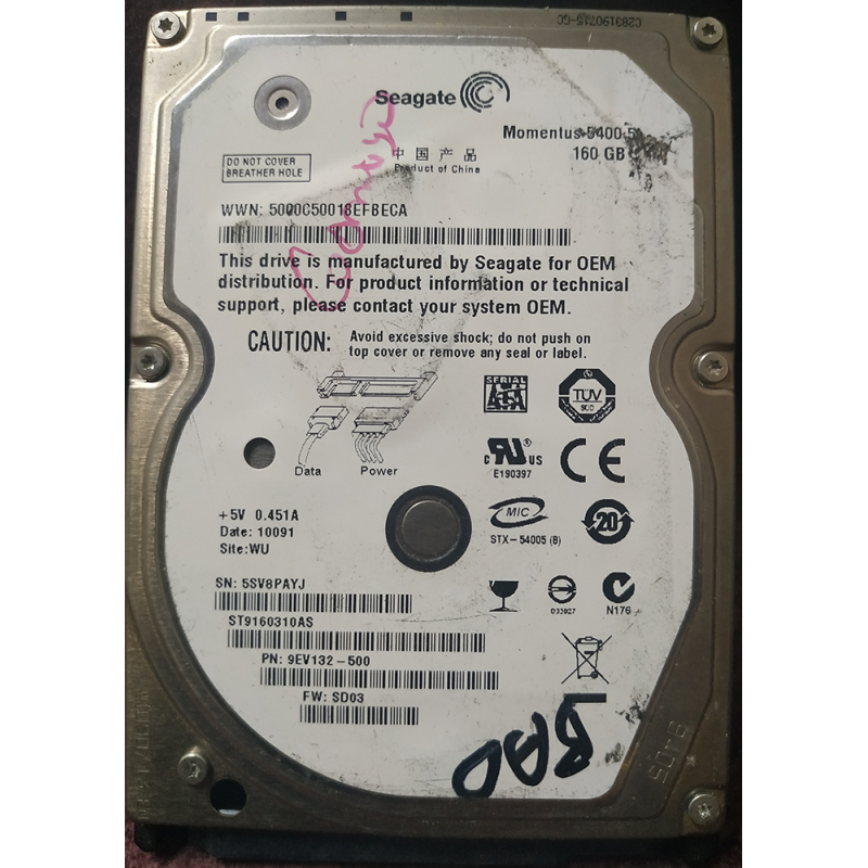 Seagate ST9160310AS 160 GB SATA 2.5" Harddisk (Arızalı - Donör)
