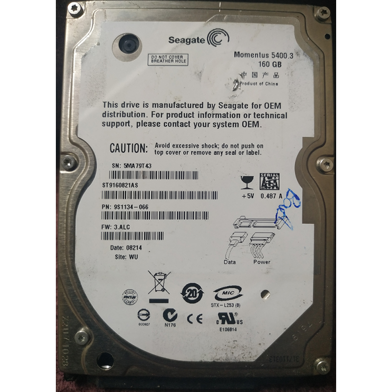 Seagate ST9160821AS 160 GB SATA 2.5" Harddisk (Arızalı - Donör)