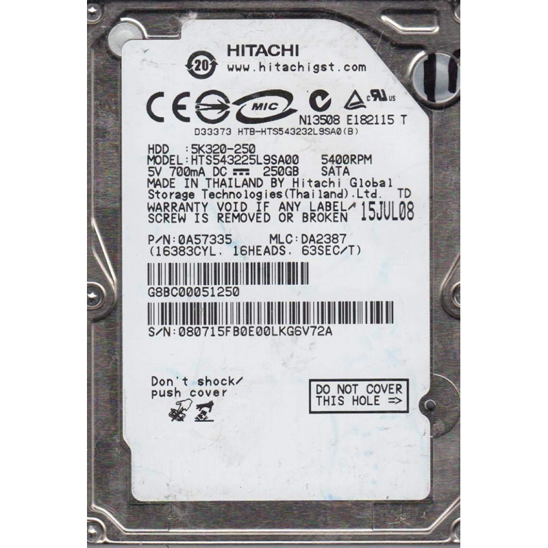 Hitachi HTS543225L9SA00 250 GB SATA 2.5" Harddisk (Arızalı -