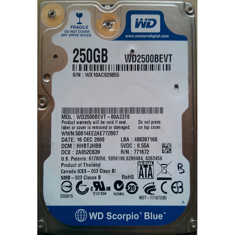 Western Digital WD2500BEVT 250 GB SATA 2.5" Harddisk (Arızalı -