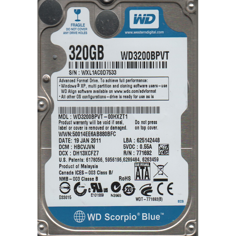 Western Digital WD3200BPVT 320 GB SATA 2.5" Harddisk (Arızalı -