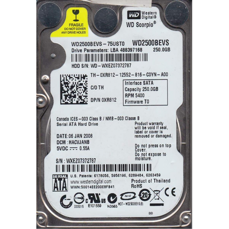 Western Digital WD2500BEVS 250 GB SATA 2.5" Harddisk (Arızalı -