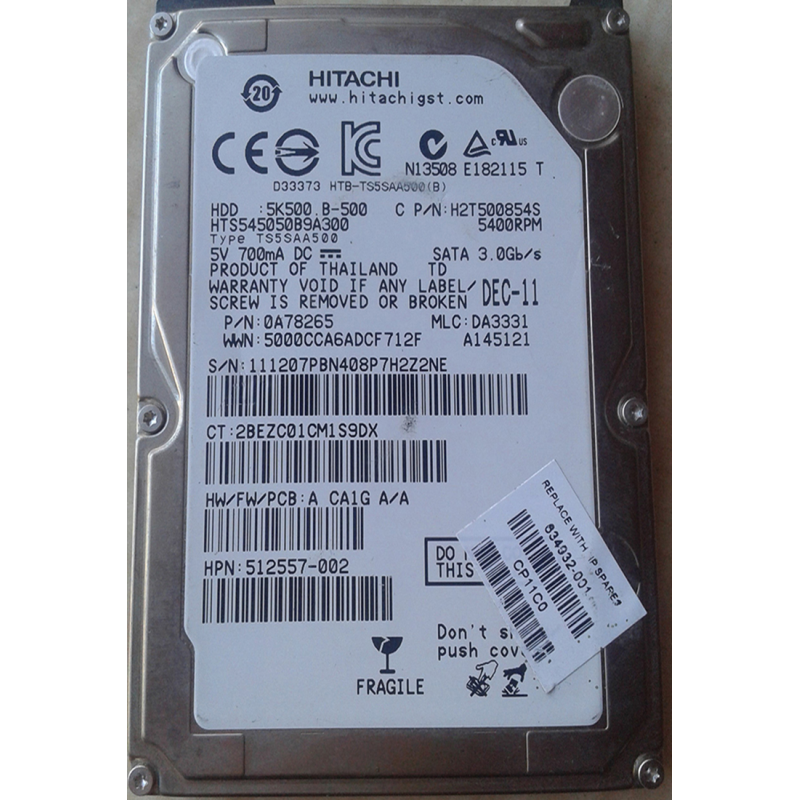 Hitachi HTS545050B9A300 500 GB SATA 2.5" Harddisk (Arızalı -