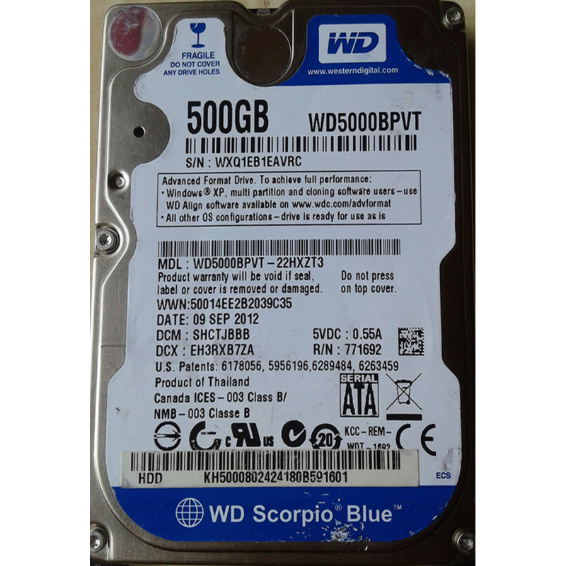 Western Digital WD5000BPVT 500 GB SATA 2.5" Harddisk (Arızalı -