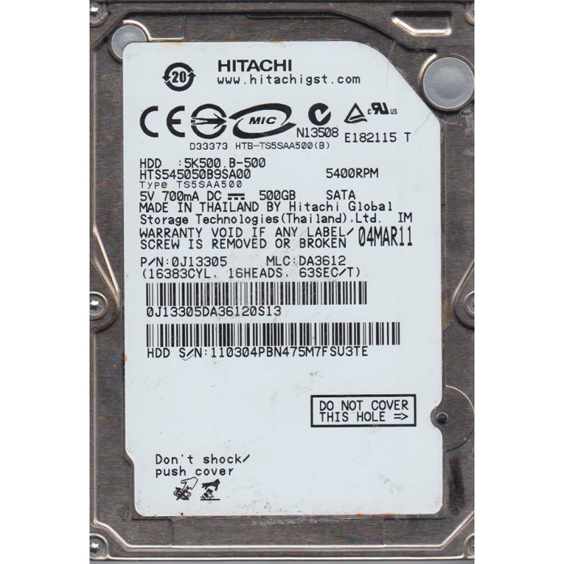 Hitachi HTS545050B9SA00 500 GB SATA 2.5" Harddisk (Arızalı -