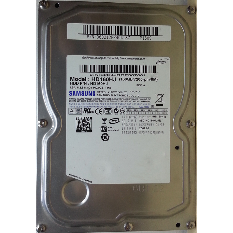 Samsung HD160HJ 160 GB SATA 3.5" Harddisk