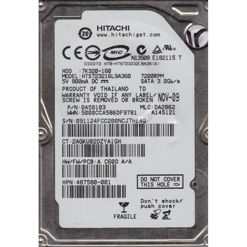 Hitachi HTS723216L9A360 160 GB SATA 2.5" Harddisk (Arızalı -